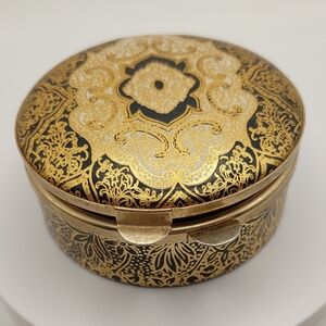 Damascene style Gold & Black Decorative red velvet lined trinket jewelry box EUC